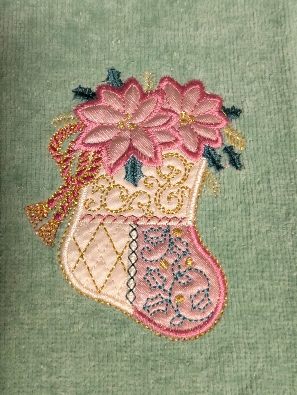 Appliques Only Embroidered Pink Floral Stocking Hand Towels Towels Are Faded